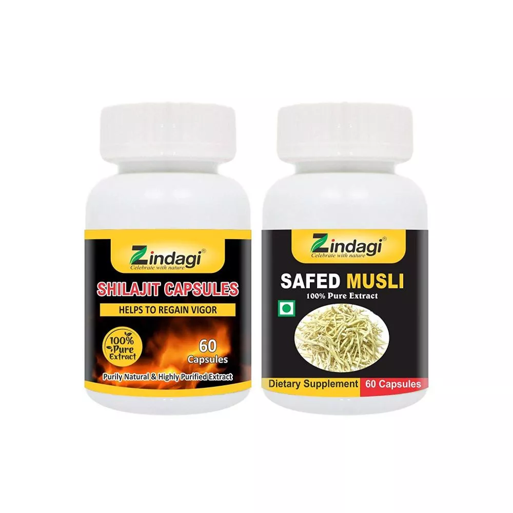 Zindagi Safed Musli Pure Extract Capsules With Shilajit Extract Capsules - Strength & Stamina For Men Special Combo Pack 1Pack