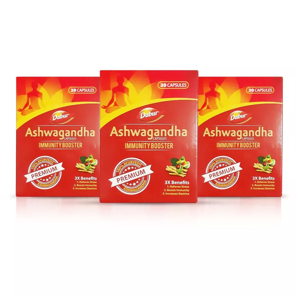 Dabur Ashwagandha Capsules Immunity Booster 20caps, Pack of 3
