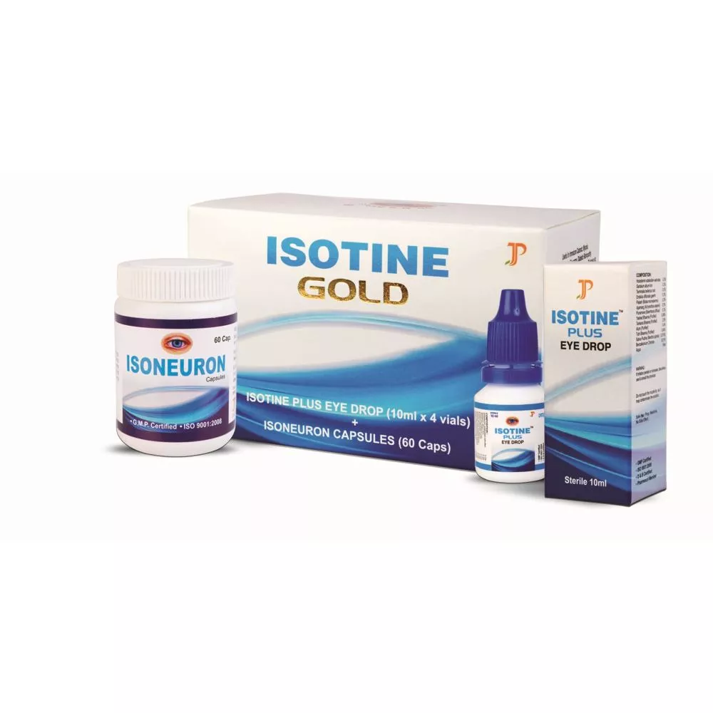 Jagat Pharma Isotine Gold Isotine Plus Eye Drops And Isoneurone Capsules 1Pack