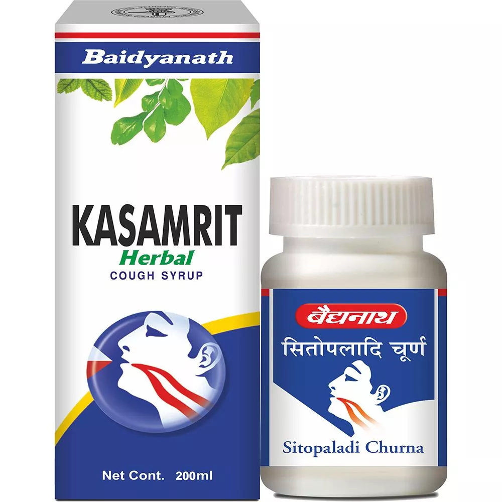 Baidyanath Ayurved Kasamrit Herbal Cough Syrup & Sitopaladi Churna Combo 1Pack