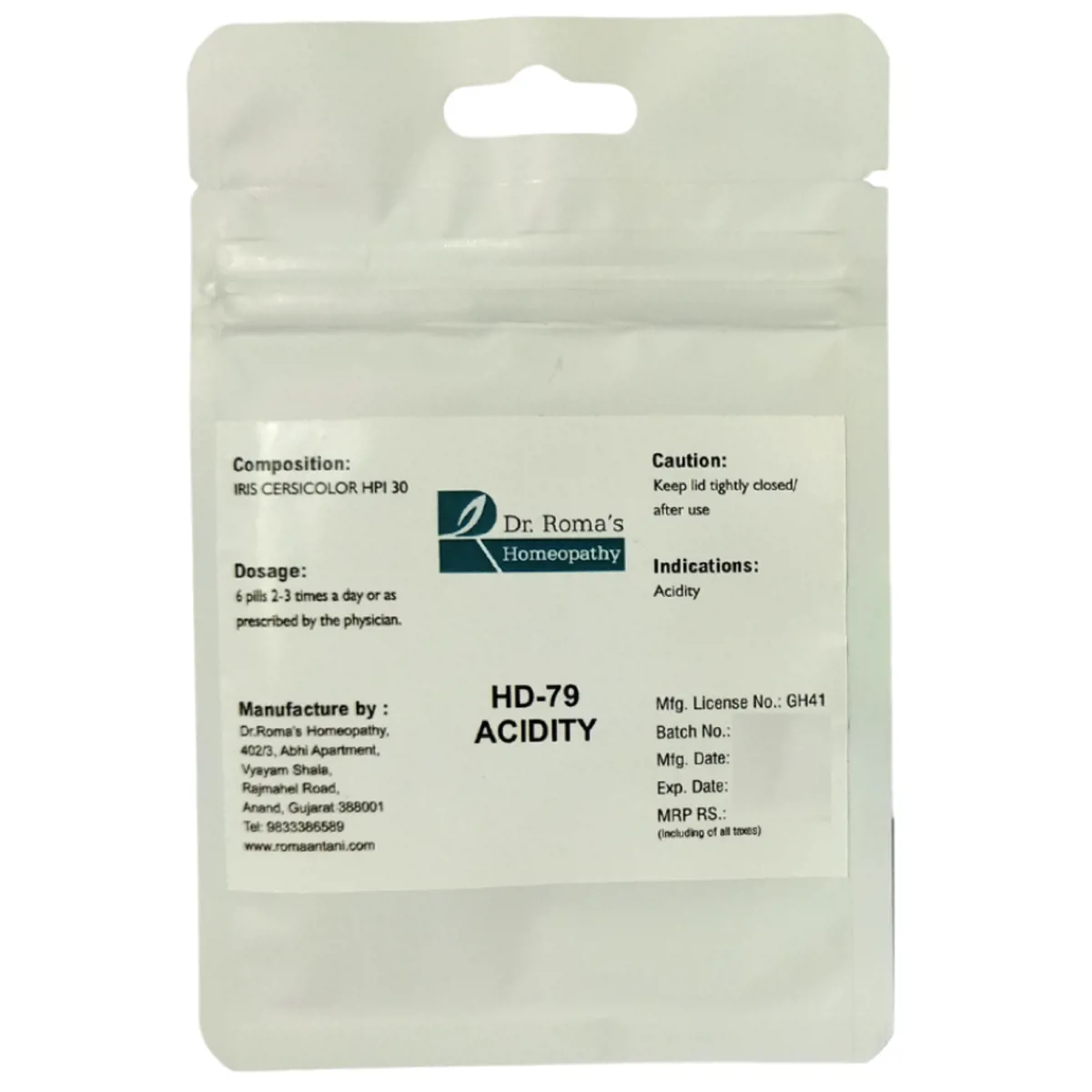 Dr Romas Homeopathy HD-79 Acidity 2 Bottles of 2 Dram 16g