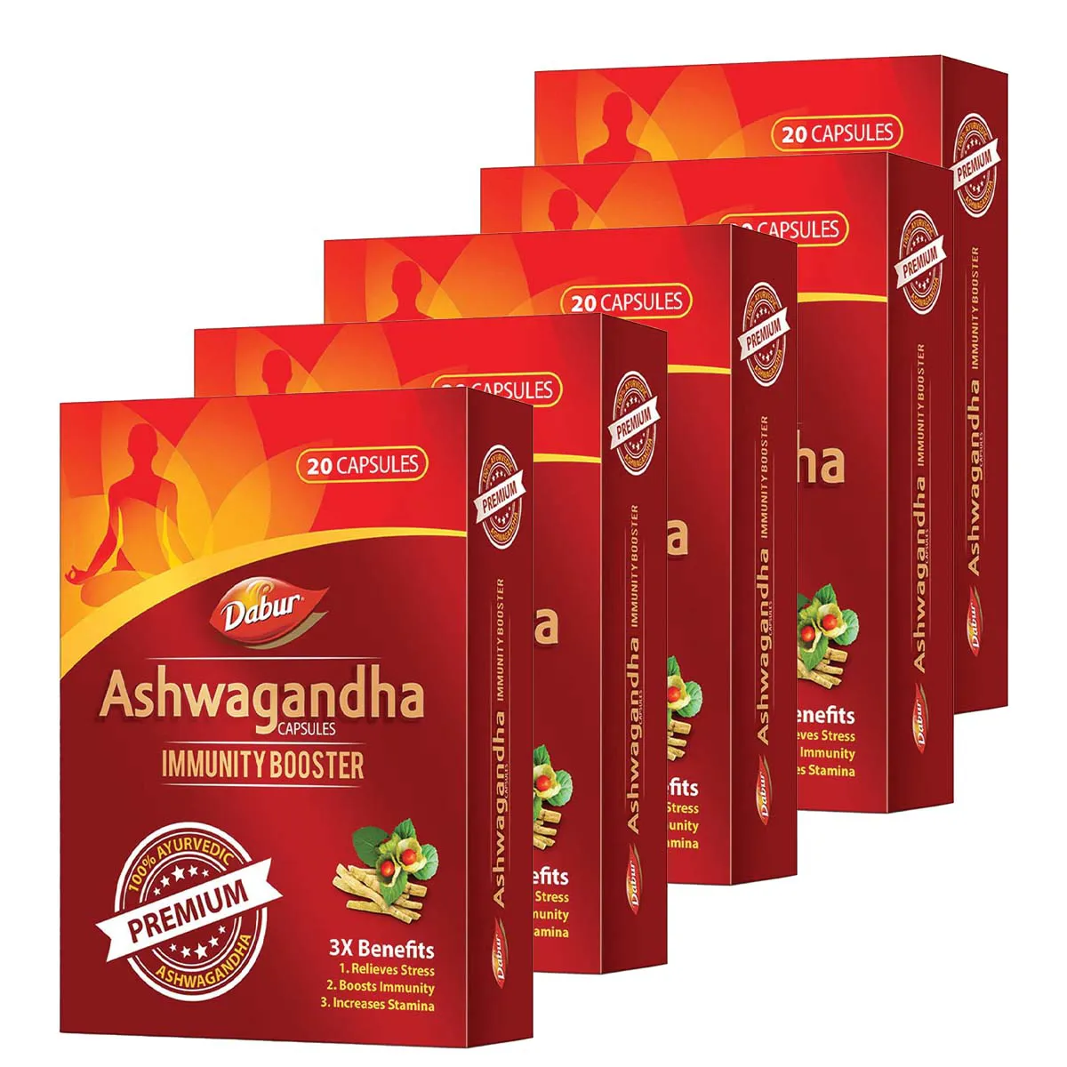 Dabur Ashwagandha Capsules Immunity Booster 20caps, Pack of 5